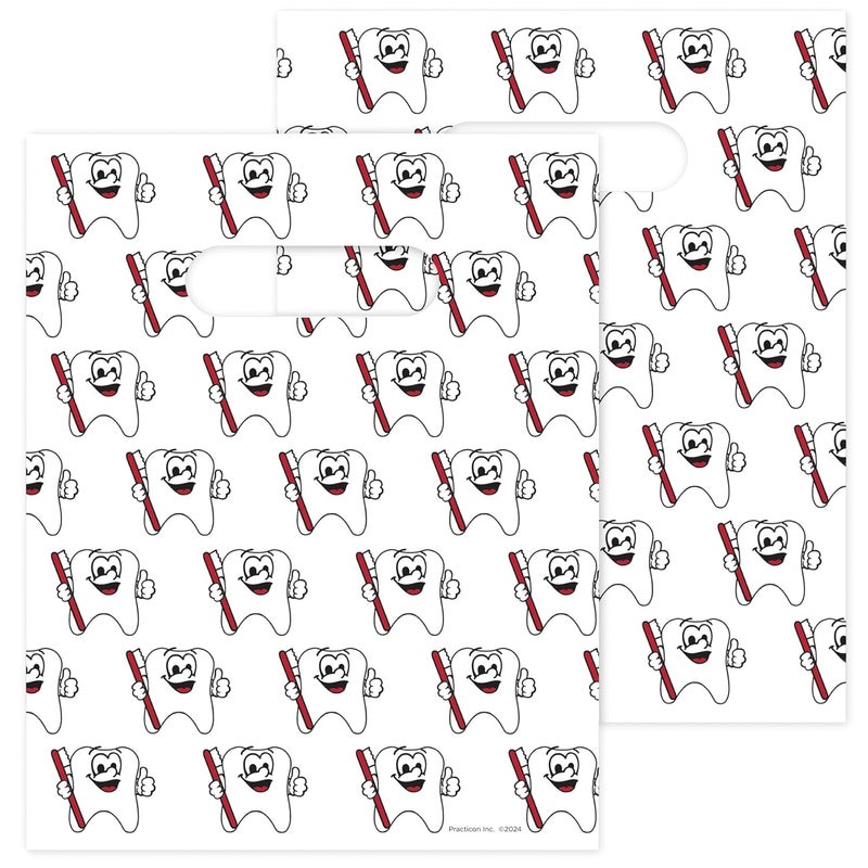 Practicon Tootie Tooth Scatter Print Dental Giveaway Bags, 8" x 10", 100 Pack - Image 2