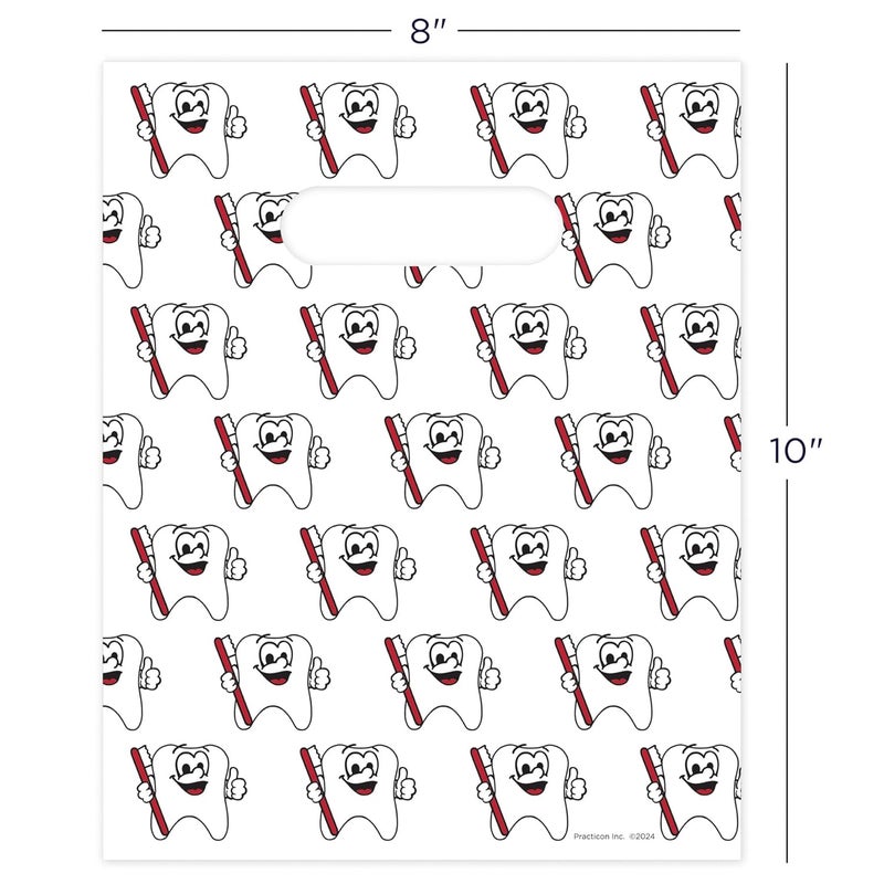 Practicon Tootie Tooth Scatter Print Dental Giveaway Bags, 8" x 10", 100 Pack - Image 4
