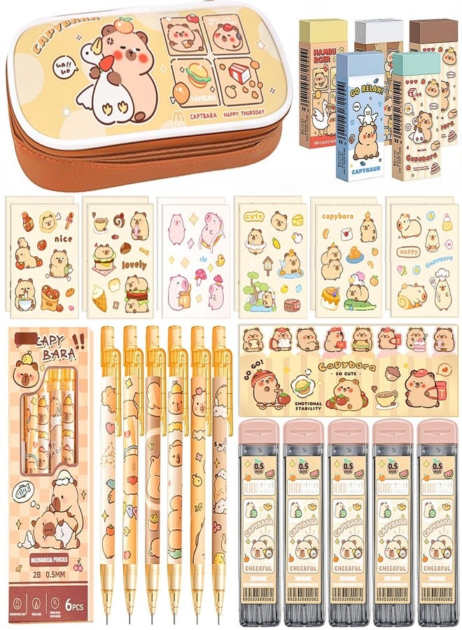 Daphilly Cute Kawaii Capybara School Supplies,Capybara Mechanical Pencil Set Birthday Gifts,Includes Mechanical Pencils,Lead Refills,Erasers,Capybara Stickers,Pencil Holder,for Office School Supplies - Image 1