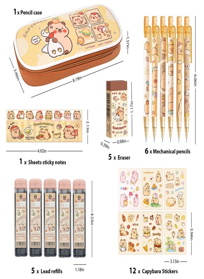Daphilly Cute Kawaii Capybara School Supplies,Capybara Mechanical Pencil Set Birthday Gifts,Includes Mechanical Pencils,Lead Refills,Erasers,Capybara Stickers,Pencil Holder,for Office School Supplies - Image 2