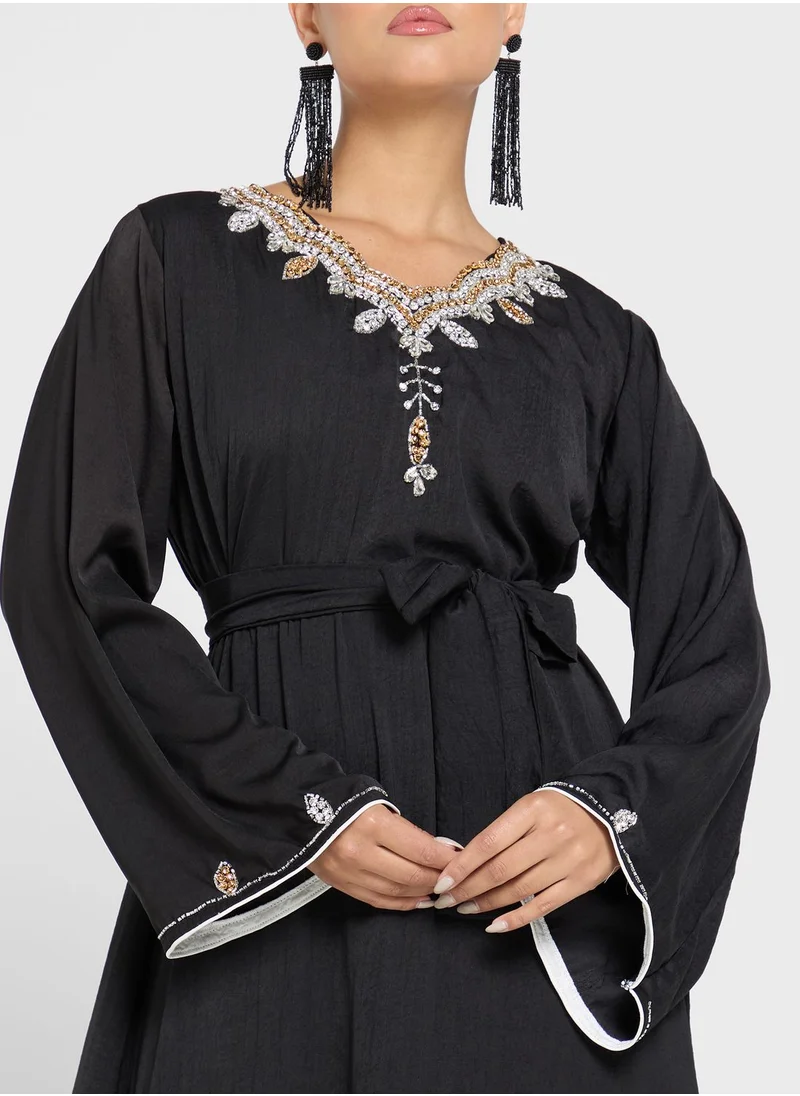 hayas closet Embellished Belted Jalabiya