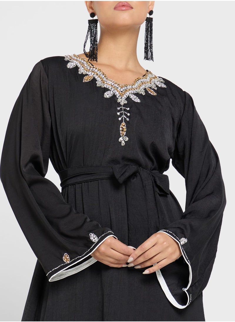 hayas closet Embellished Belted Jalabiya  - Image 3
