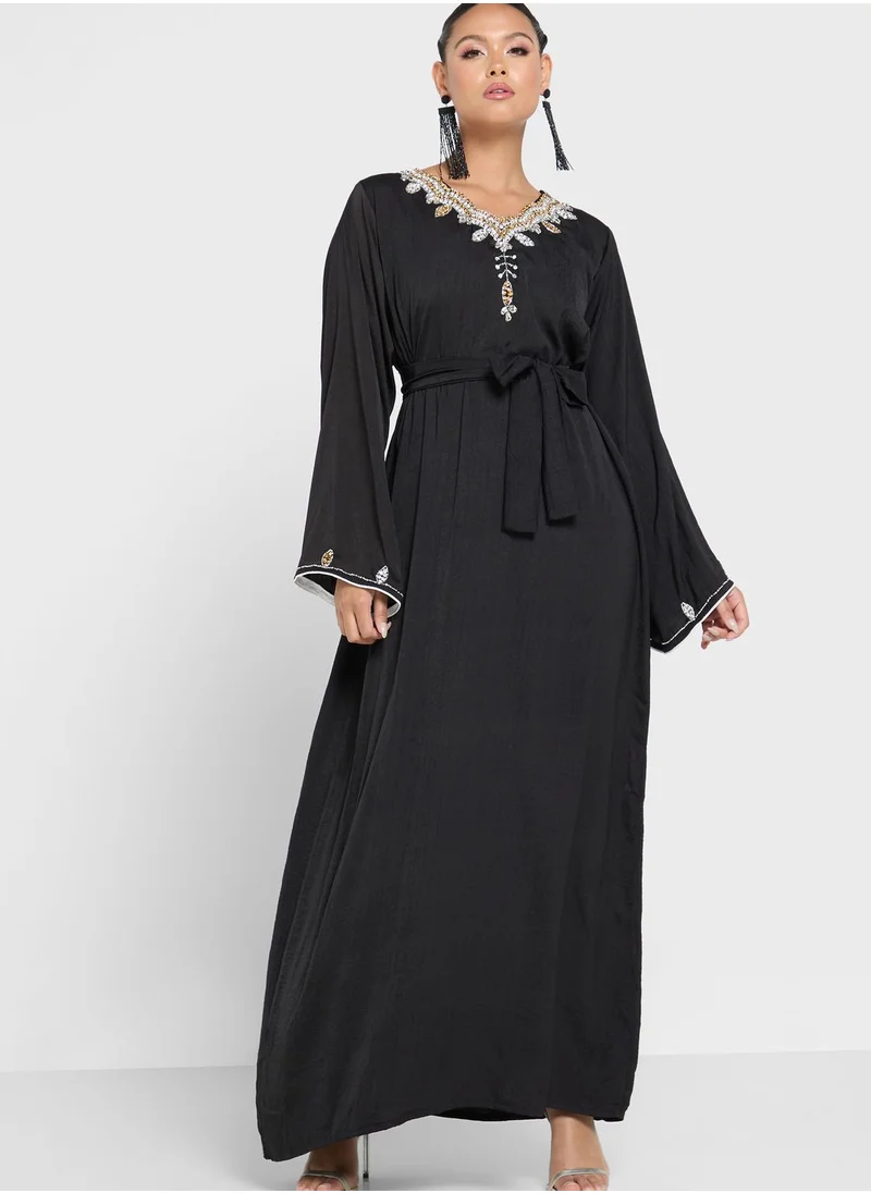 hayas closet Embellished Belted Jalabiya
