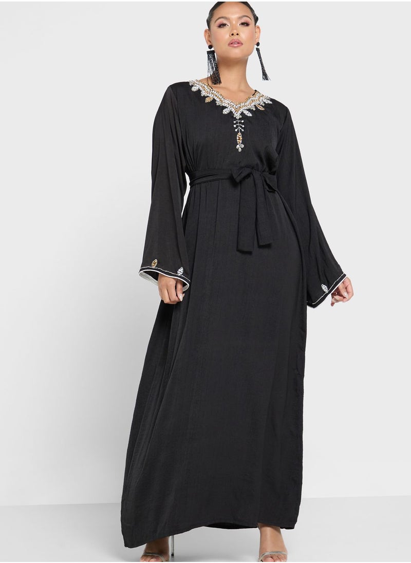 hayas closet Embellished Belted Jalabiya  - Image 4