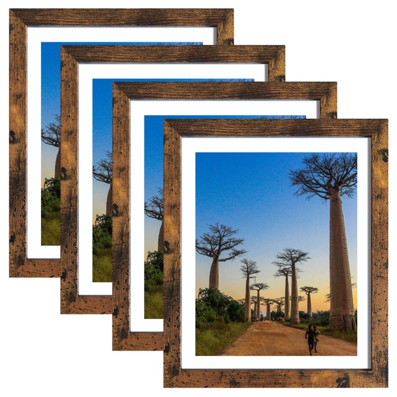 SESEAT 8x10 Picture Frames Rustic Distressed Brown for Wall or Table Top Display  Packs 4