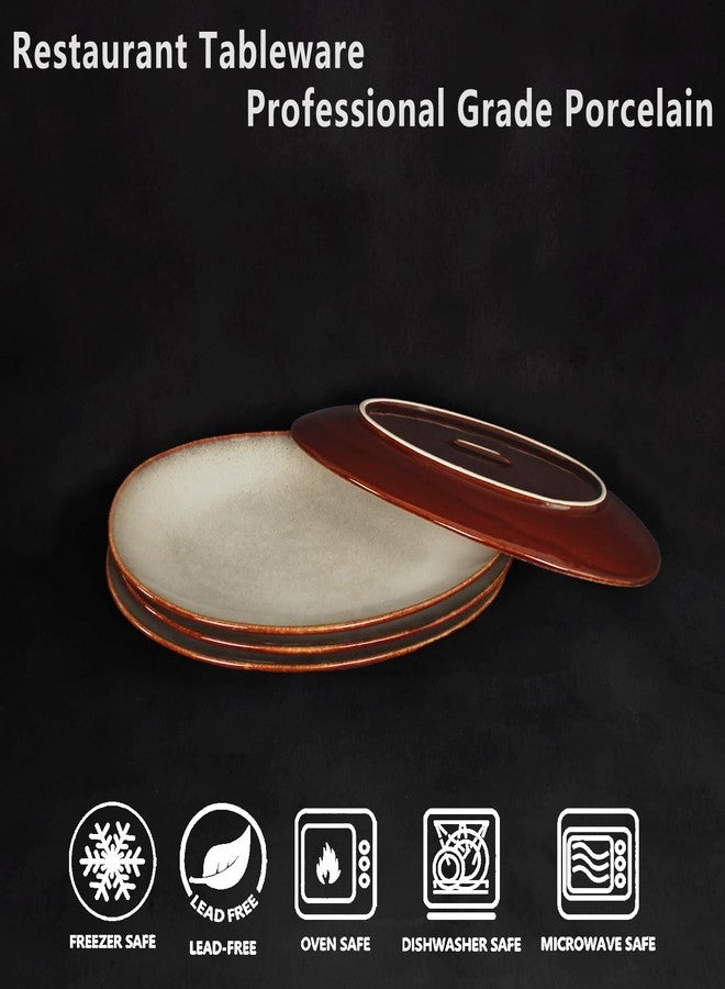 jinsongdafa طقم أطباق سيراميك بيضاوية من جينسونغدافا (4 قطع)، صواني كبيرة، مناسبة لاستقبال الضيوف وتقديم الوجبات الخفيفة والحلويات والسلطات والوجبات الرئيسية. آمنة للغسل في غسالة الأطباق، شكل منحني، قطر 13.3 بوصة. - Image 3