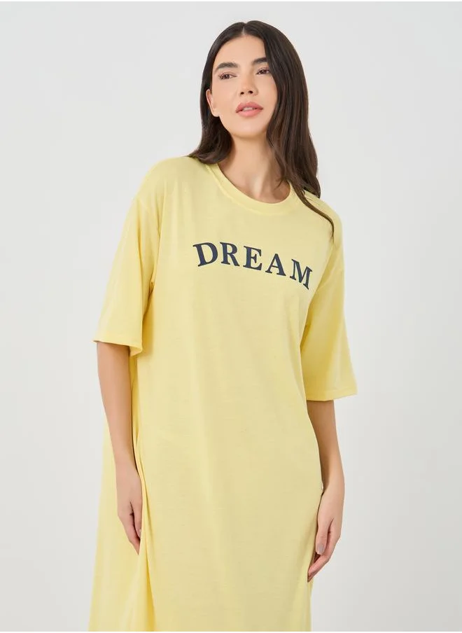 تايك تو Take Two Slogan Print Short Sleeve Midi Nightdress