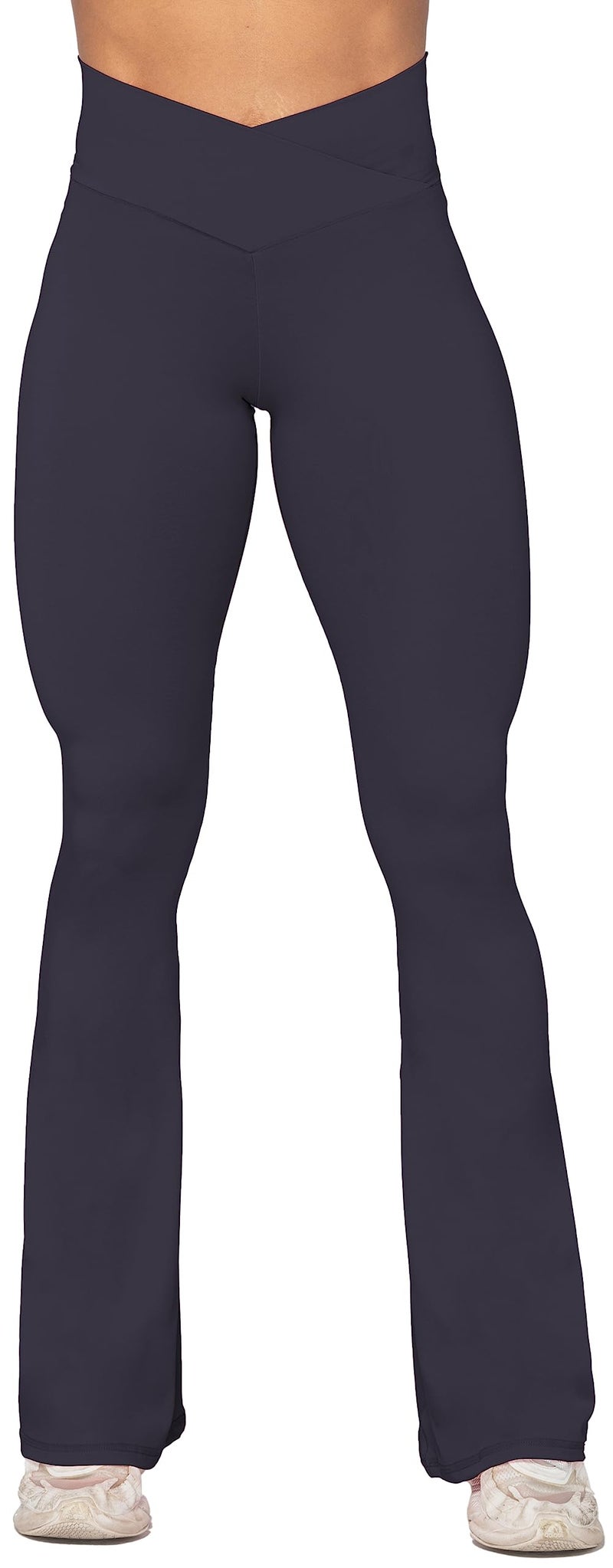 Sunzel Flare Leggings, Crossover Yoga Pants with Tummy Control, High-Waisted and Wide Leg, 30" Inseam, Graphite Medium - Image 4