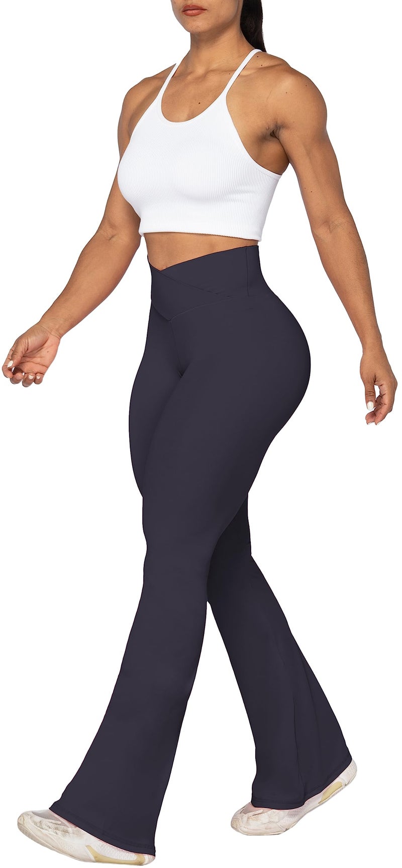 Sunzel Flare Leggings, Crossover Yoga Pants with Tummy Control, High-Waisted and Wide Leg, 30" Inseam, Graphite Medium - Image 5