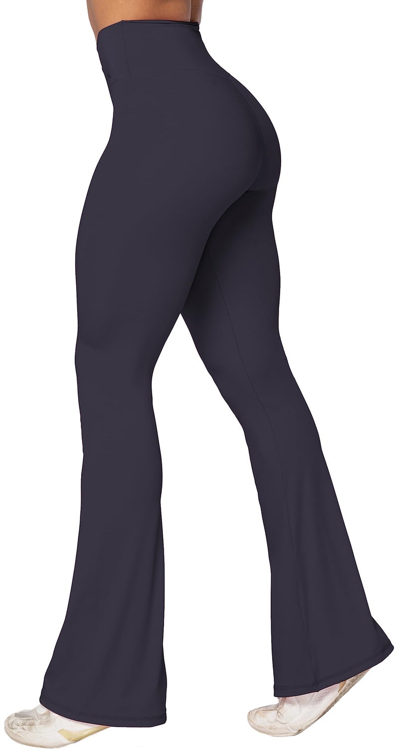 Sunzel Flare Leggings, Crossover Yoga Pants with Tummy Control, High-Waisted and Wide Leg, 30" Inseam, Graphite Medium - Image 1