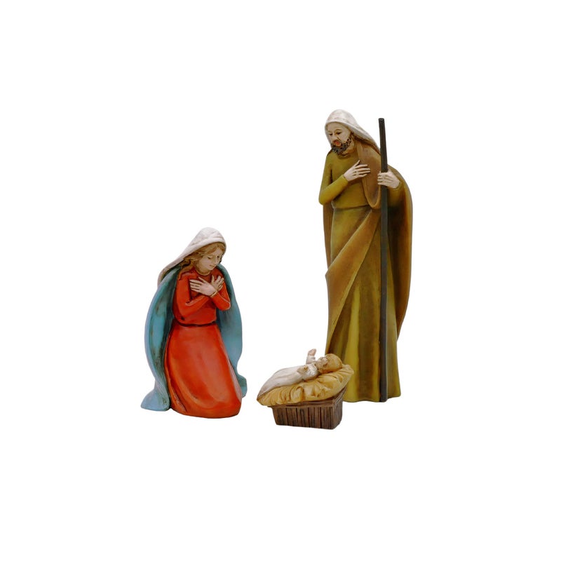 Comfy Hour 3Piece Holy Family Nativity Scene with Baby Jesus Christmas Figurine Set Polyresin Stable Decor Religious Christmas Decoration