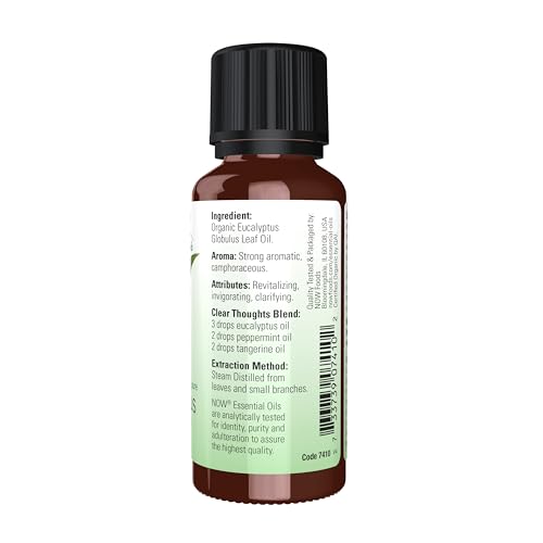 Now Foods NOW Essential Oils, Organic Eucalyptus Globulus Oil, Clarifying Aromatherapy Scent, Steam Distilled, 100% Pure, Vegan, Child Resistant Cap, 1-Ounce - Image 2
