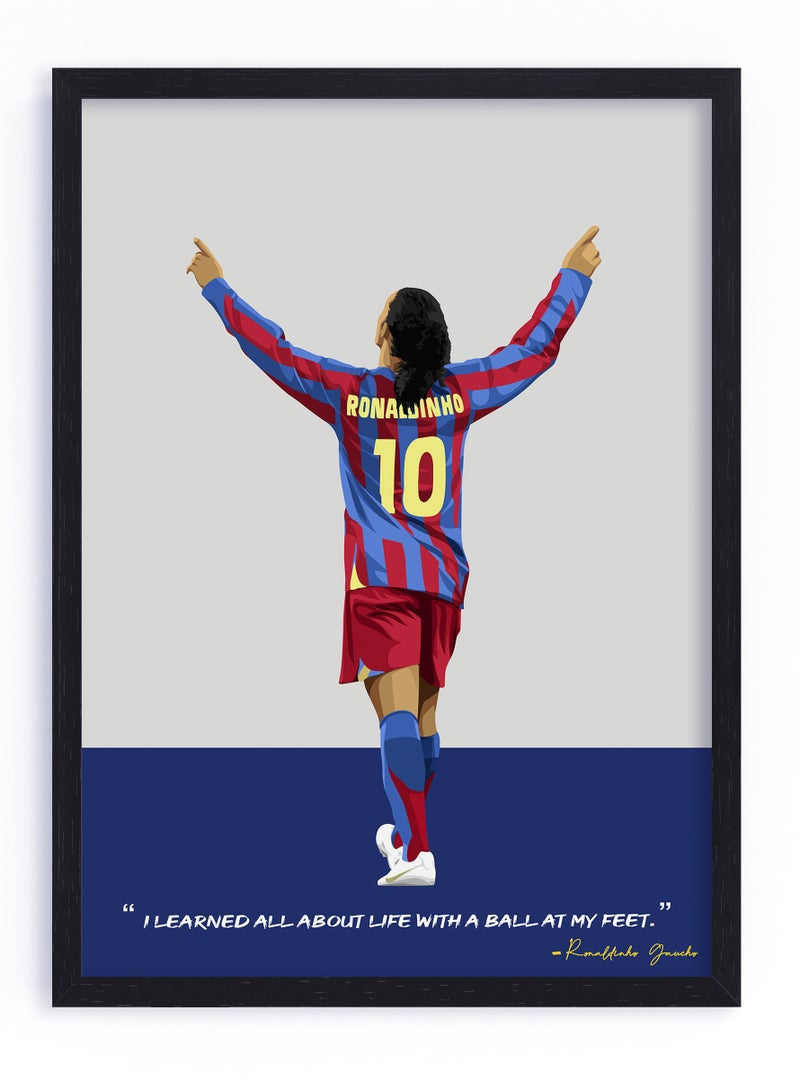 Boomah Accessories Ronaldinho Barcelona Framed Poster 30x40cm - Football Memorabilia, Wall Art, Soccer Collectible, Gift for Fans 
