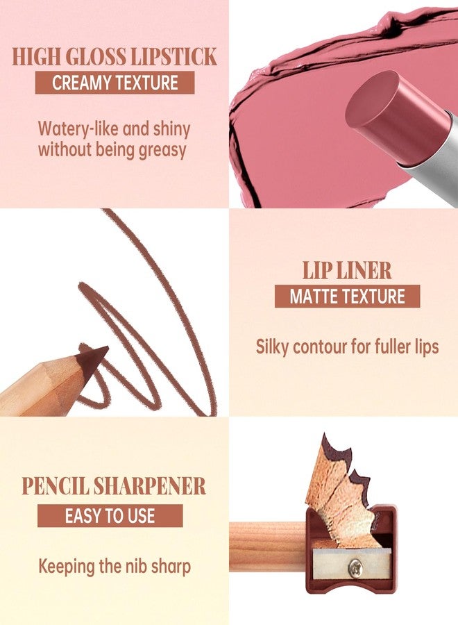 HOSAILY Moisturizing Jelly Lipstick with Brown Liner Set, Hydration Plumping Solid Lip Gloss, Smooth Lightweight Glow Tinted Lip Balm for Women, Long Wear High Shine Gradient Glossy Lip Combo Makeup#7 - Image 4