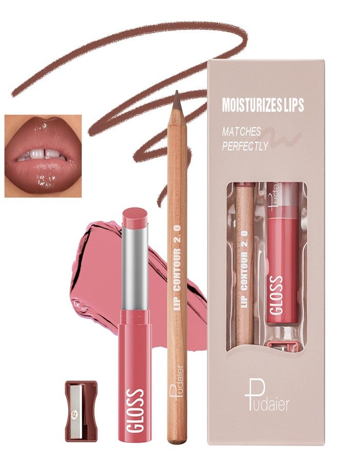 HOSAILY Moisturizing Jelly Lipstick with Brown Liner Set, Hydration Plumping Solid Lip Gloss, Smooth Lightweight Glow Tinted Lip Balm for Women, Long Wear High Shine Gradient Glossy Lip Combo Makeup#7 - Image 1