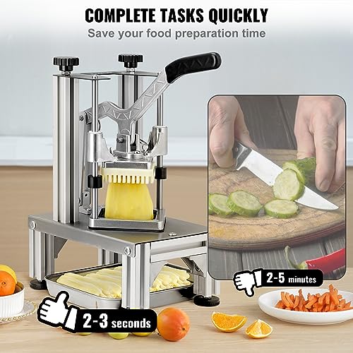 VEVOR قطاعة بطاطس مقلية تجارية من VEVOR مع 4 شفرات بديلة، شفرات 1/4" و 3/8"، قاطع سهل، شريحة 6 قطع و نواة تفاح 6 قطع، قاطع ليمون وبطاطس للبطاطس المقلية مع مقبض ممتد - Image 4
