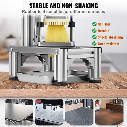 VEVOR قطاعة بطاطس مقلية تجارية من VEVOR مع 4 شفرات بديلة، شفرات 1/4" و 3/8"، قاطع سهل، شريحة 6 قطع و نواة تفاح 6 قطع، قاطع ليمون وبطاطس للبطاطس المقلية مع مقبض ممتد - Image 5
