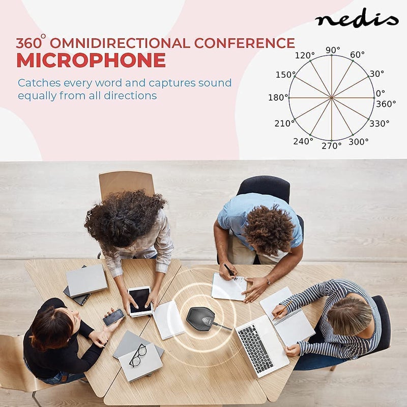 NEDIS ® USB Conference Room Microphone - Plug-and-Play Omnidirectional Microphone for Meetings, Chats, Video Conferencing, and Sound Recording (Designed in Netherland) - Image 3