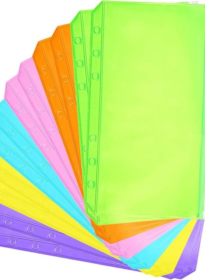 Zonon 12 Pieces Binder PVC Pocket Notebook Binder Loose Leaf Bags Colorful Holes Binder Zipper Folders Waterproof PVC Pouch Document Filing Bags (Pink, Blue, Orange, Green, Yellow, Purple, A6) - Image 1