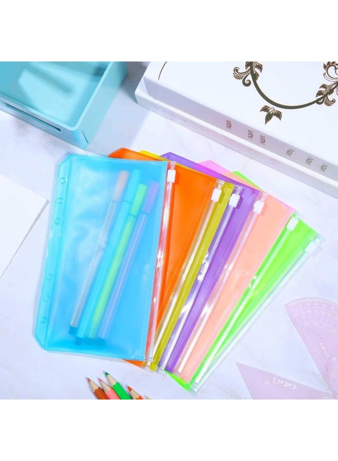 Zonon 12 Pieces Binder PVC Pocket Notebook Binder Loose Leaf Bags Colorful Holes Binder Zipper Folders Waterproof PVC Pouch Document Filing Bags (Pink, Blue, Orange, Green, Yellow, Purple, A6) - Image 5