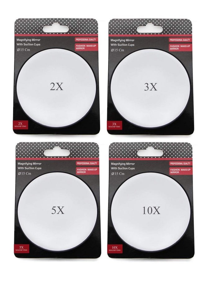 STORE 2508 - Store2508 Bundle Deal Magnifying Mirrors-2X; 3X; 5X And 10X For Makeup; Shaving; (Black; Diameter 15 Cm) Pack Of 4 - Image 1