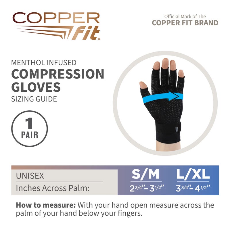 Copper Fit ICE Compression Gloves Infused with Menthol, Black, Small/Medium - Image 4