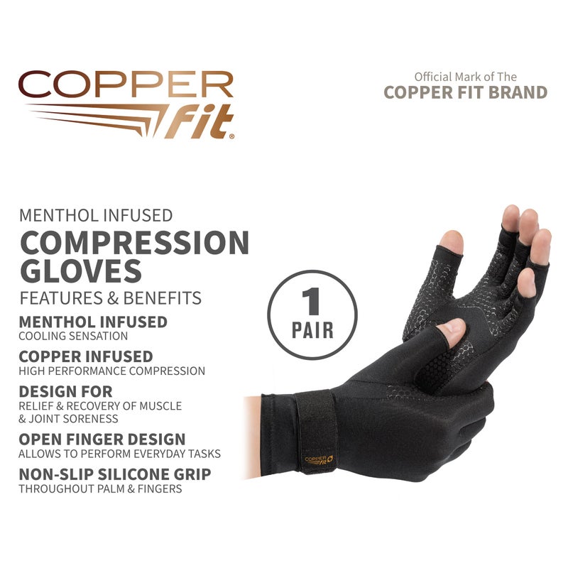 Copper Fit ICE Compression Gloves Infused with Menthol, Black, Small/Medium - Image 3