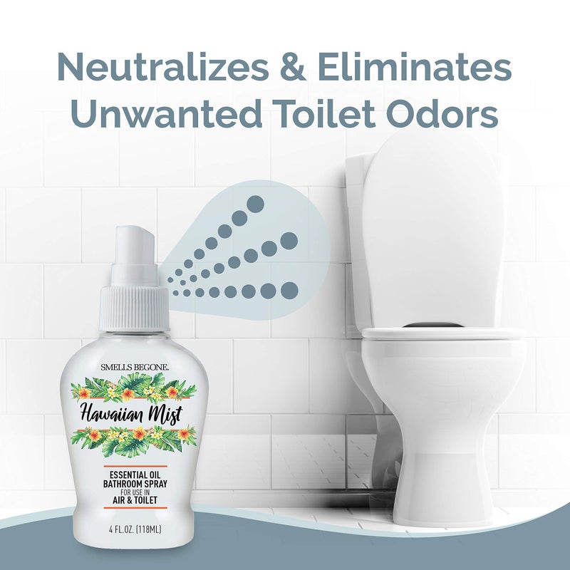 SMELLS BEGONE 4 oz Essential Oil Air Freshener Bathroom Spray - Eliminates Bathroom & Toilet Odors - Made with Essential Oils - Hawaiian Mist Scent - Image 2