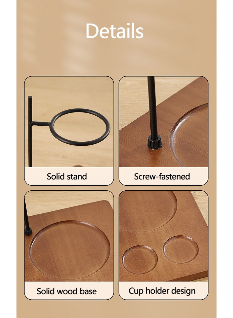 والالا مجموعة محطة تنقيط القهوة بفلتر مع حامل قاعدة خشبية، مع كوب فلتر، إبريق قهوة، كوبين - Image 3