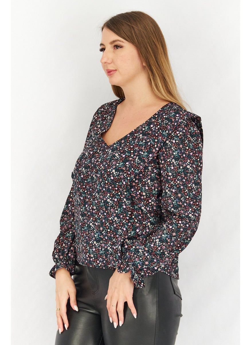 Women V Neck Long Sleeve Floral Print Tops, Black Combo - pzsku/Z4163D1F68B2D419C3879Z/45/_/1726109099/148b98be-4610-48ac-b763-77c7899d06dc