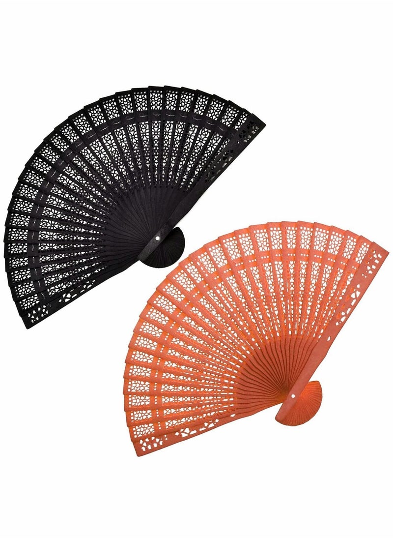 Y&D Wooden Handheld Folding Fans Vintage Sandalwood Fan with Tassel for Women Foldable Wedding Gift Party Home DIY Baby Shower (2Pack)  - Image 1
