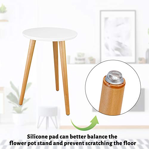 Uneedem Wood Mid Century Plant Stand for Indoor Plants, Modern Table, Tall Holder for Flower Pots, Small Round Side/End Table(A2 White, High: 16.5") - Image 4