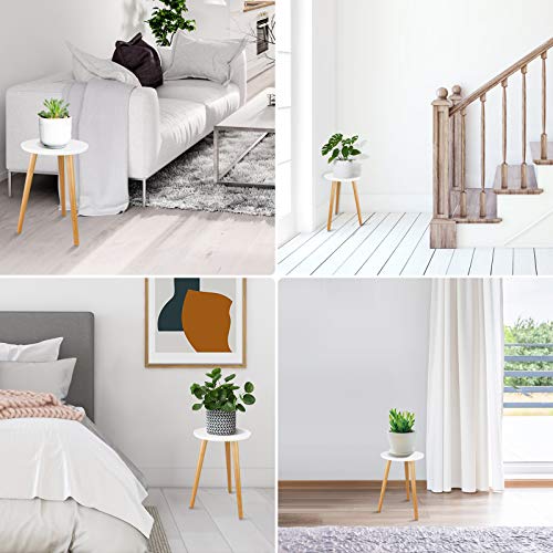 Uneedem Wood Mid Century Plant Stand for Indoor Plants, Modern Table, Tall Holder for Flower Pots, Small Round Side/End Table(A2 White, High: 16.5") - Image 5