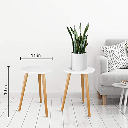 Uneedem Wood Mid Century Plant Stand for Indoor Plants, Modern Table, Tall Holder for Flower Pots, Small Round Side/End Table(A2 White, High: 16.5") - Image 2