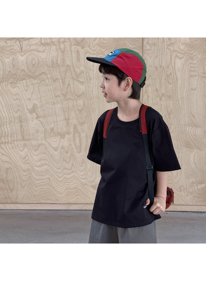 Children's Embroidered Short-sleeved T-shirt 2025 Summer Loose Cool Top For Boys And Girls Solid Color Sweatshirt Trendy - Image 1