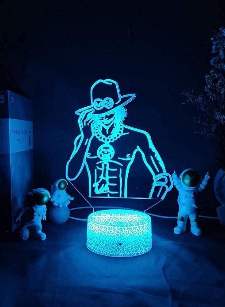 althiqahkey Anime One Piece Figure Portgas D Ace Silhouettes 3D Illusion Night Lamp Otaku Table Decoration Kids Bedroom LED Sensor Lights Touch 16 Color Remote Control - Image 1