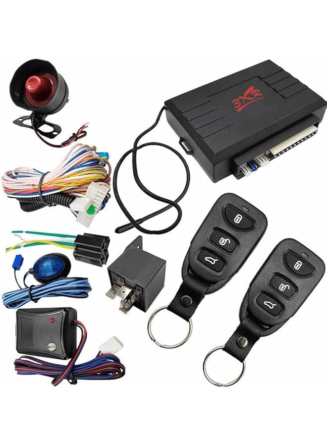 3Xr Car Center Lock System With 2 Remote Controls, Universal Car Alarm Security Anti-Theft Siren System, 1 Pack, 12V, Car