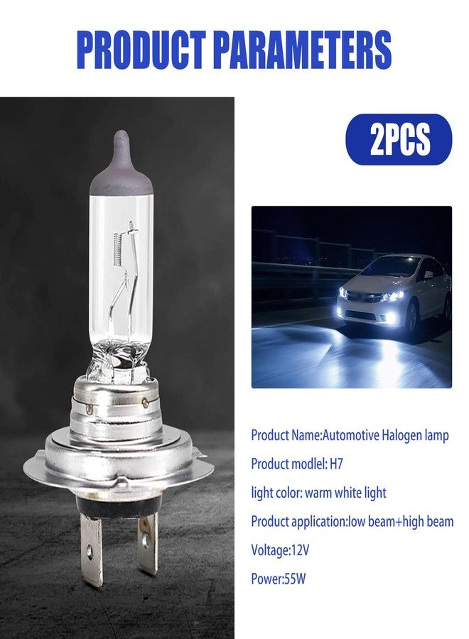 dawfall Pack-2 Car H7 Halogen Bulbs, 55W 12V Quartz Lamp, Super Bright Beam Low/High Beam Fog Light Replacement, All-in-one Plug and Play Bulb, Universal Lighting Accessories for Cars (White Light) - Image 2