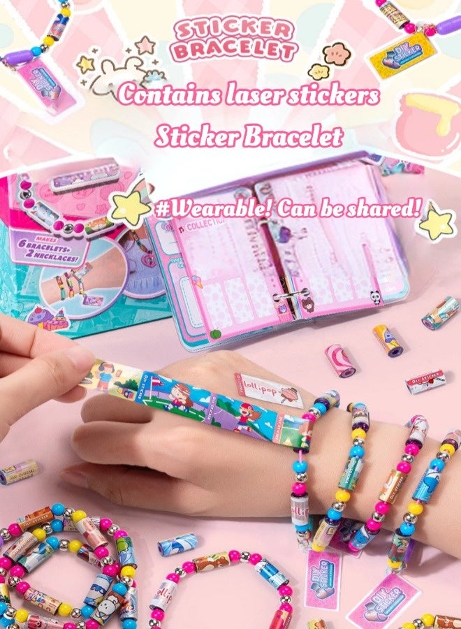 مجموعة أساور ملصقات اصنعها بنفسك، مجموعة صنع أساور الصداقة مع ملصقات ملونة، ملصقات قابلة للارتداء والمشاركة، مجموعة هدايا فنية وحرفية إبداعية لحفلات الأطفال وأنشطة "اصنعها بنفسك" (6 قطع من الأساور) - Image 5