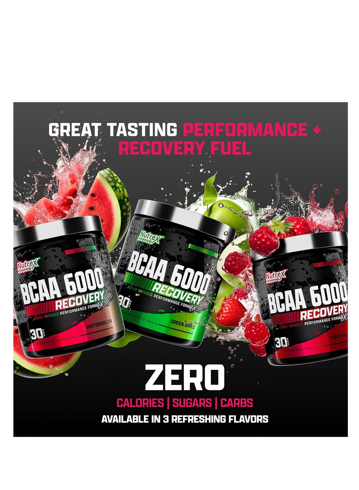 Bcaa Powder 6000 Post Workout Muscle Growth & Recovery Drink Watermelon 30 Servings 225 G