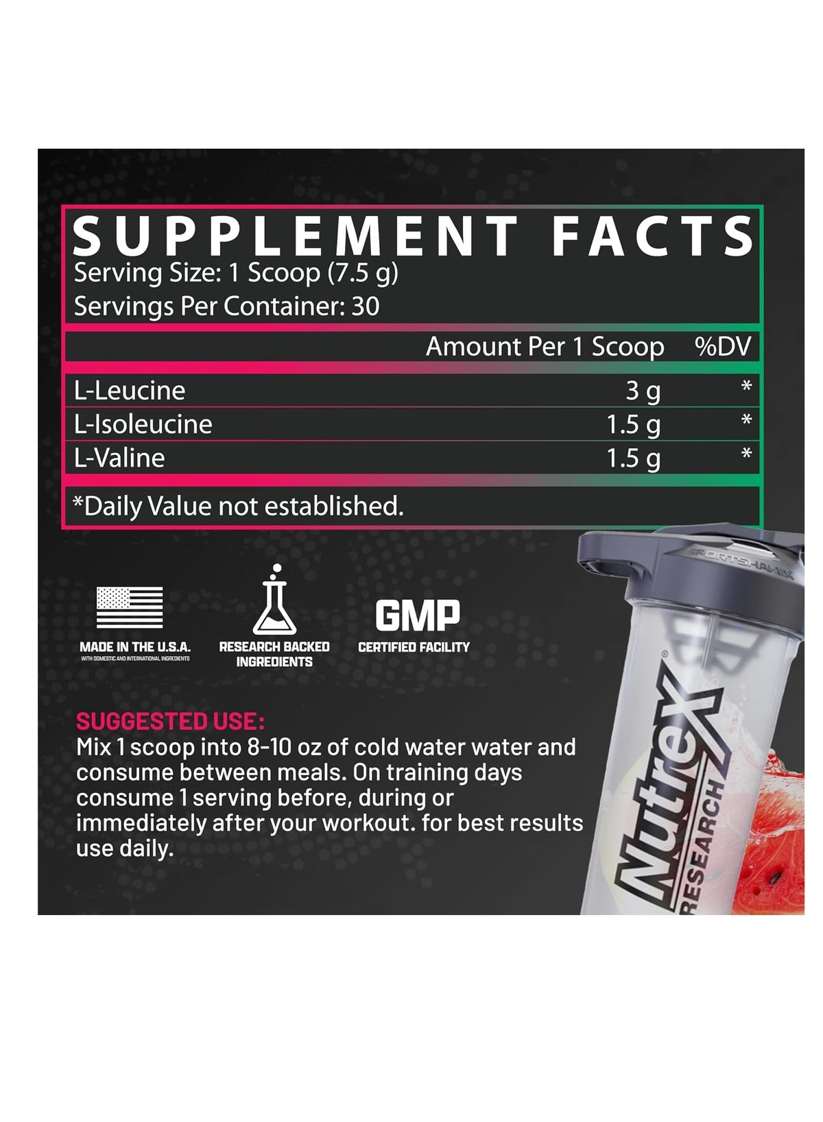 Bcaa Powder 6000 Post Workout Muscle Growth & Recovery Drink Watermelon 30 Servings 225 G