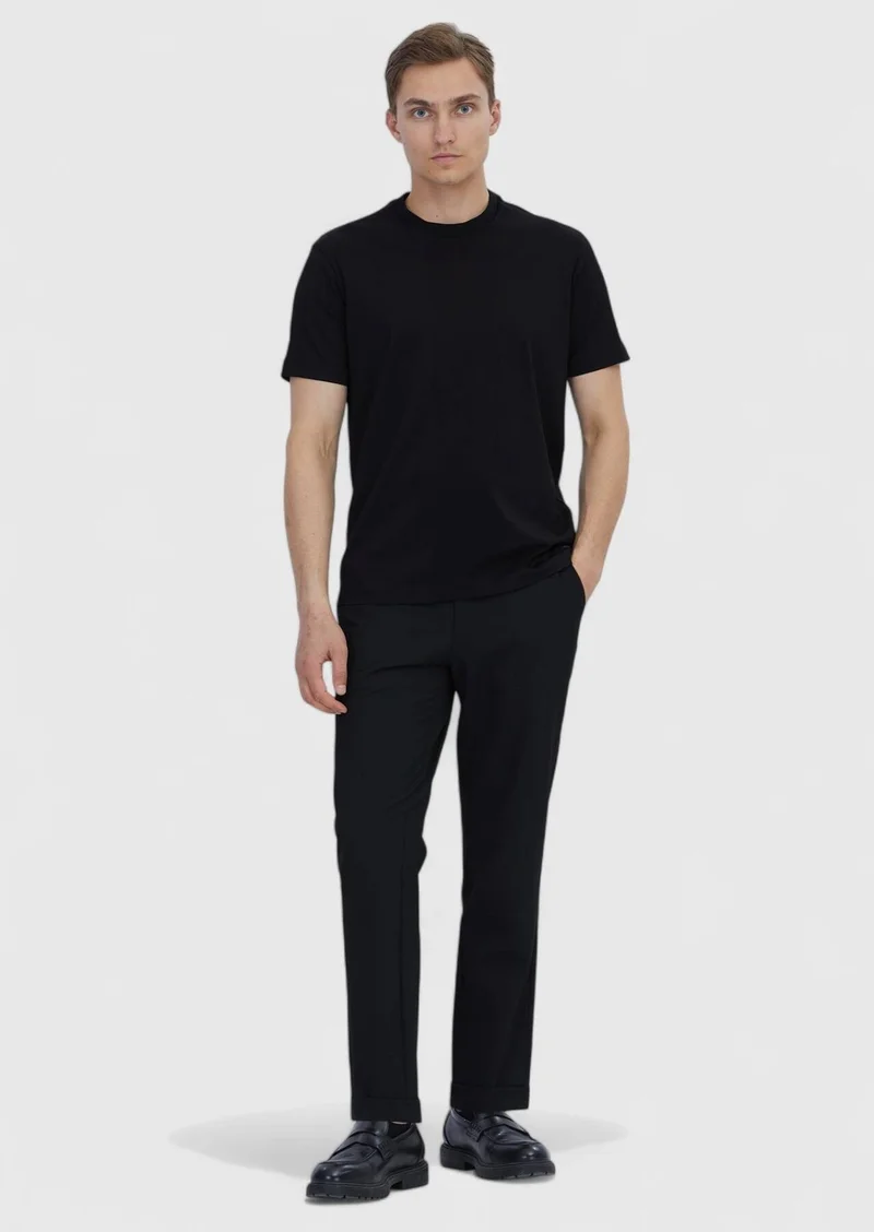 RAMSEY Black Jacquard Crew Neck 100% Cotton T-Shirt