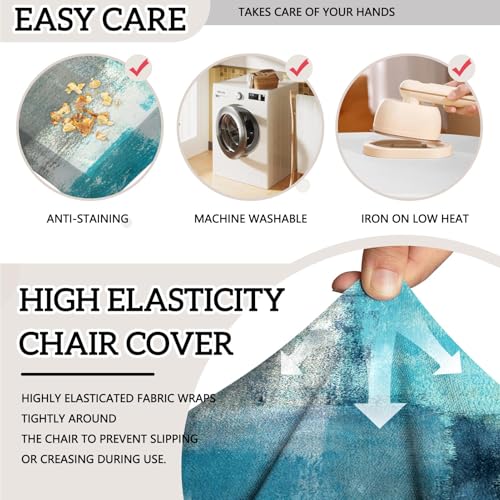 MCALK Turquoise Chair Covers Set of 4 and Table Runner,Stretch Grey Chair Slipcovers for Kitchen,Washable Removable Chair Protector Modern Chair Covers for Dining Room - Image 3
