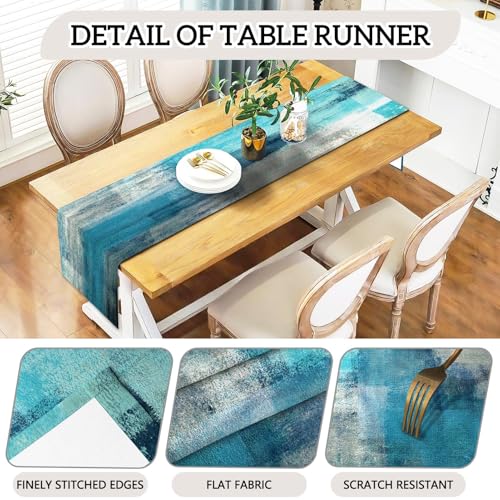 MCALK Turquoise Chair Covers Set of 4 and Table Runner,Stretch Grey Chair Slipcovers for Kitchen,Washable Removable Chair Protector Modern Chair Covers for Dining Room - Image 4