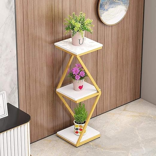 DDS Dream Decor Shoppee 2 Tier 2 Potted Iron-Wood Plant Stand, Flower Pot Holder Shelf for Indoor Outdoor Planter Stand (GOLDEN WHITE) - Image 2