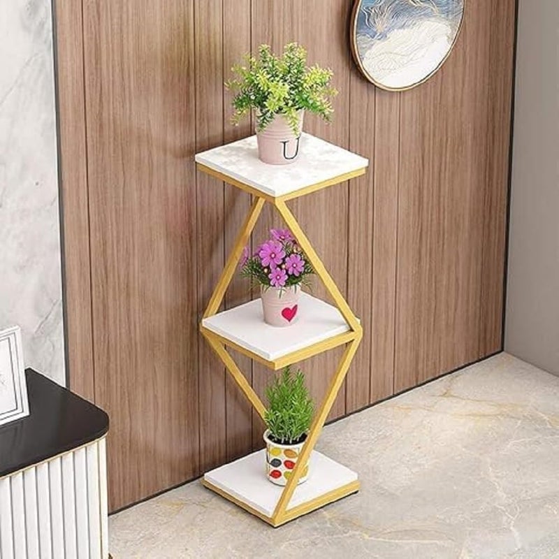 DDS Dream Decor Shoppee 2 Tier 2 Potted Iron-Wood Plant Stand, Flower Pot Holder Shelf for Indoor Outdoor Planter Stand (GOLDEN WHITE) - Image 4