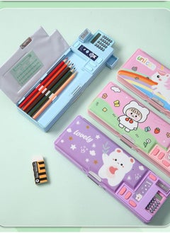 XiuWoo Multifunctional Plastic Stationery Organizer for Primary School Girls - Magnetic Double-Sided Pencil Case with Calculator & Sharpener - Unicorn Design (Pink) | Back-to-School Essentials  - Image 3