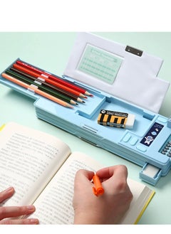 XiuWoo Multifunctional Plastic Stationery Organizer for Primary School Girls - Magnetic Double-Sided Pencil Case with Calculator & Sharpener - Unicorn Design (Pink) | Back-to-School Essentials  - Image 4