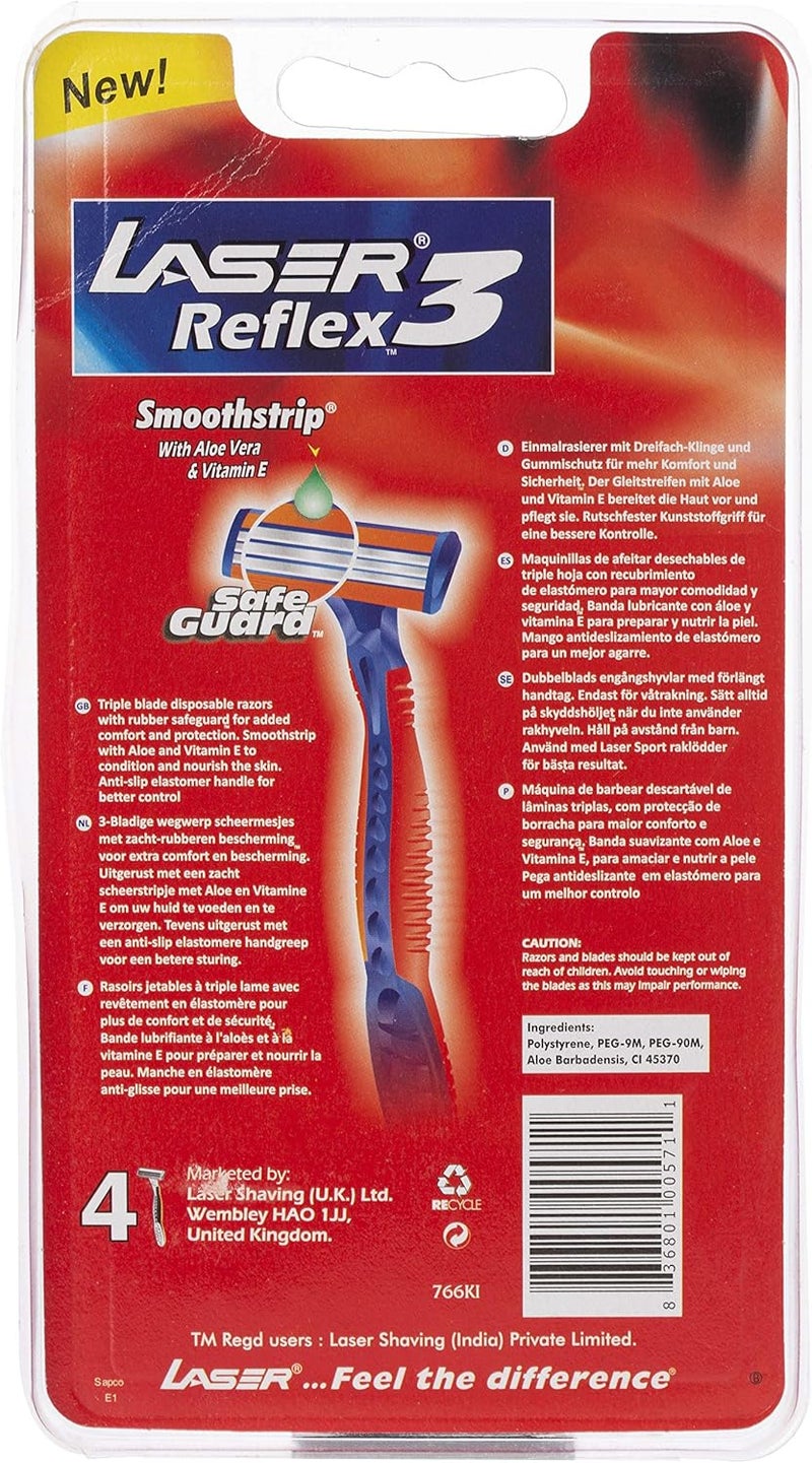 LASER شفرات حلاقة ليزر ريفليكس 3 ثلاثية الشفرات القابلة للتصرف مع الألوة وفيتامين E - عبوة 4 - Image 2