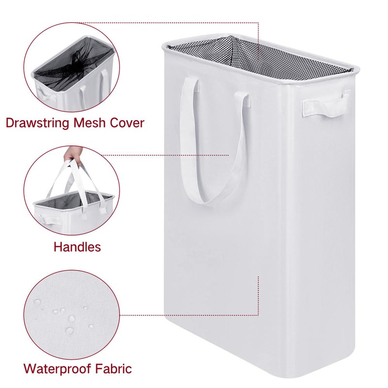 efluky Slim Laundry Basket, Narrow Laundry Hamper with Handles, Collapsible Dirty Clothes Hamper, Tall Laundry Bin for Laundry Room, Dorm and Bedroom, 12.7 Gallons(48L) White - Image 3